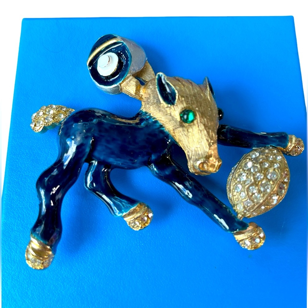 Rare Vintage Kenneth Jay Lane Goat W Football Bro… - image 1